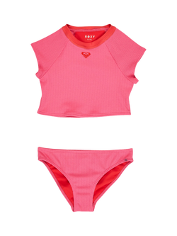 Roxy Kids' Aruba Crop Rash Vest Set, Sangria Sunset, Sangria Sunset