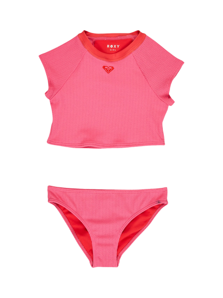 Roxy Kids' Aruba Crop Rash Vest Set, Sangria Sunset, Sangria Sunset