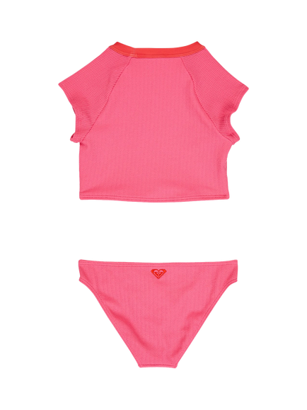 Roxy Kids' Aruba Crop Rash Vest Set, Sangria Sunset - view 2, Sangria Sunset