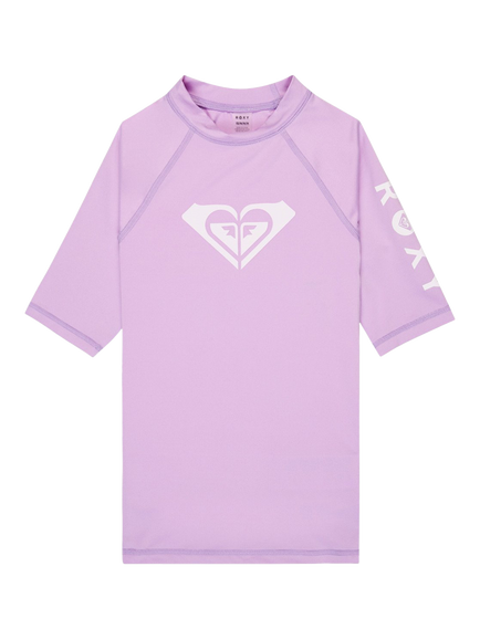 Roxy Kids'  Whole Hearted Short Sleeve Rash Vest, Crocus Petal, Crocus Petal