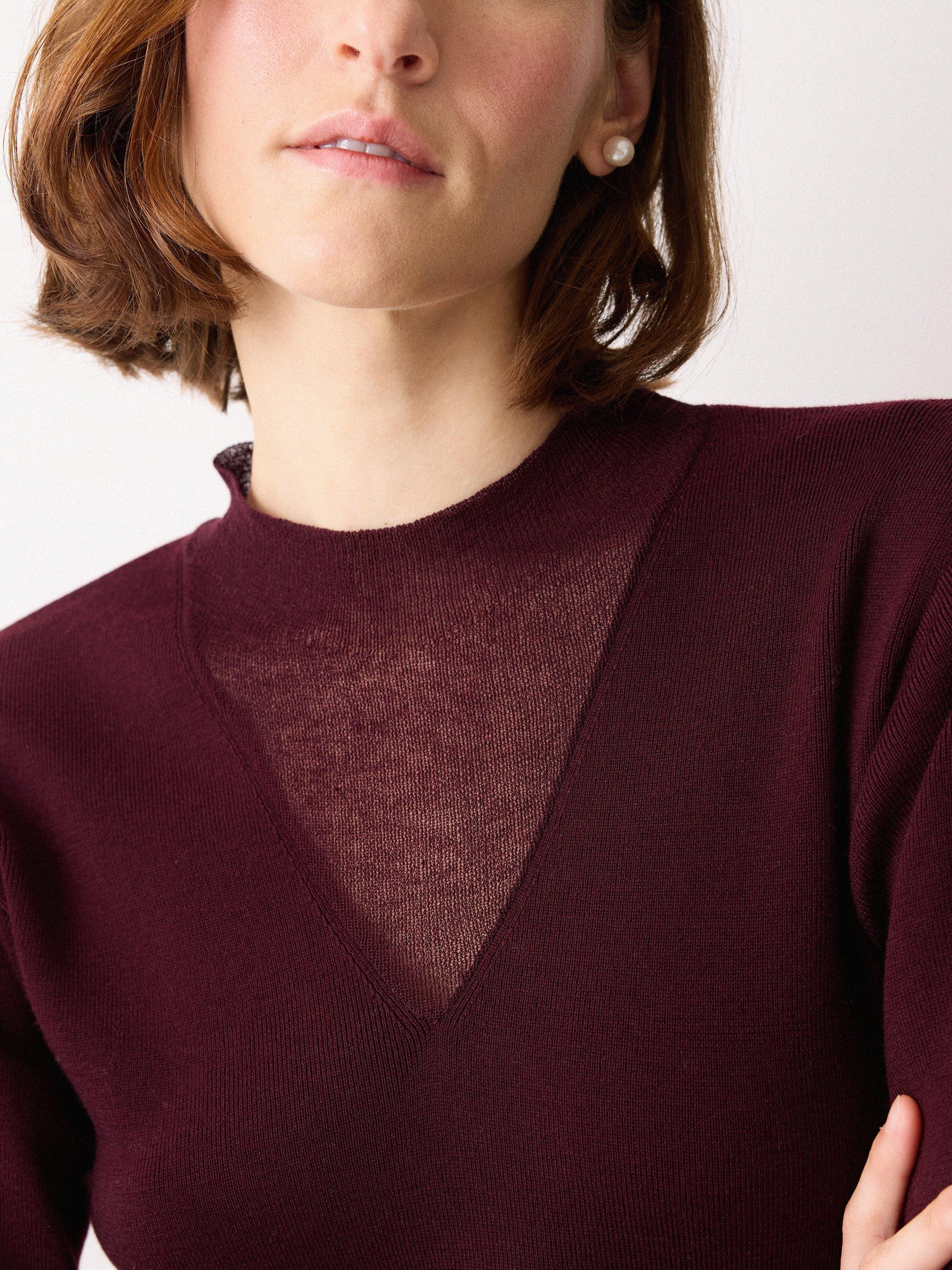 Product image 4 of 6, which shows Jigsaw Sheer Panel Wool Rich Jumper Dress, Burgandy, XS