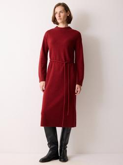 Jigsaw Scarf Detail Pure Wool Jumper Dress, Red, Red