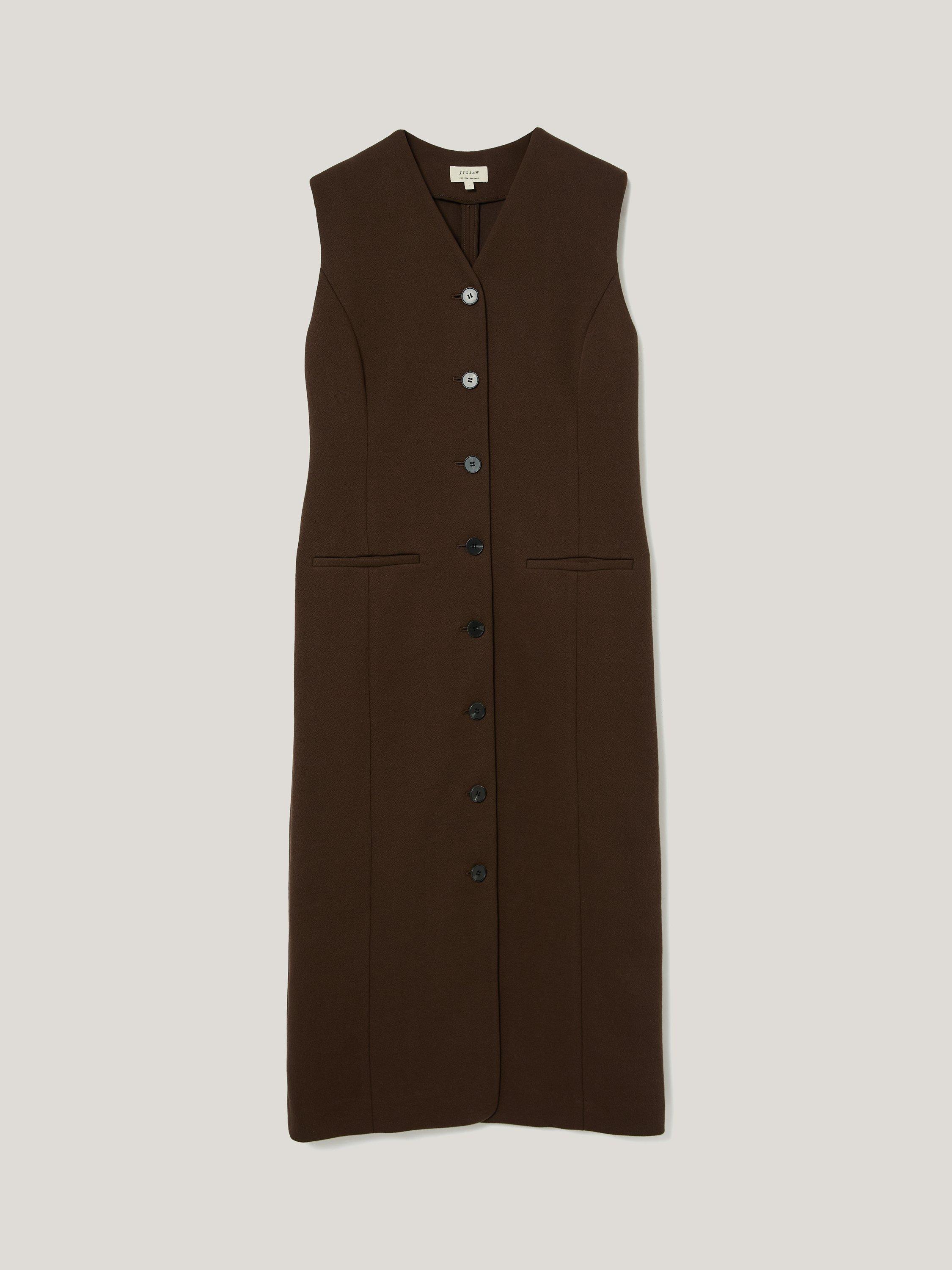 Product image 5 of 6, which shows Jigsaw V-Neck Waistcoat Dress, Brown, XS