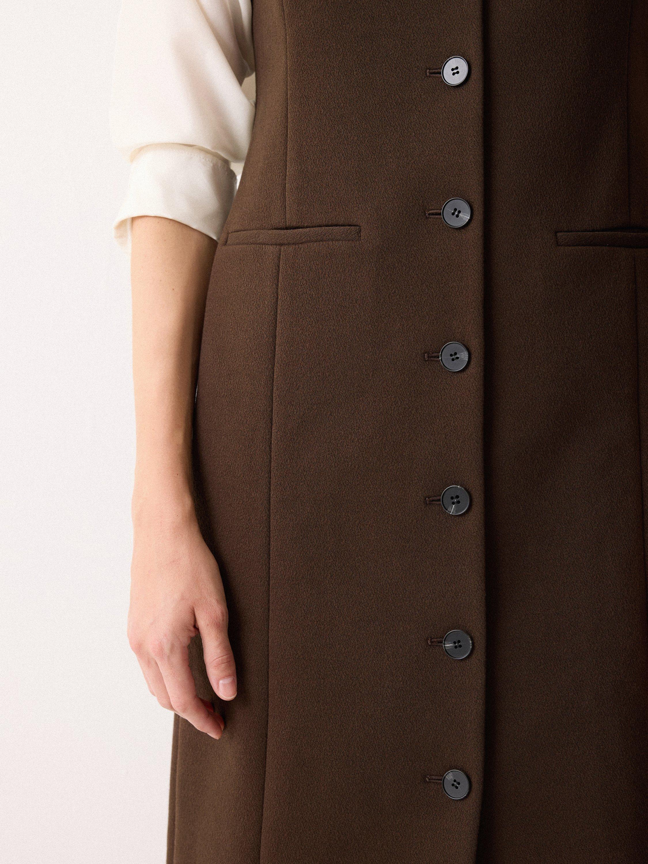Product image 6 of 6, which shows Jigsaw V-Neck Waistcoat Dress, Brown, XS
