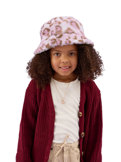 Angels by Accessorize Kids' Faux Fur Leopard Bucket Hat, Multi - view 2, Multi
