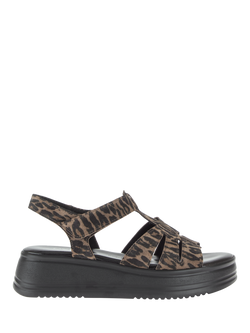 Gabor Abel Wide Fit Leopard Print Flatform Slingback Sandals, Black/Brown, Black/Brown