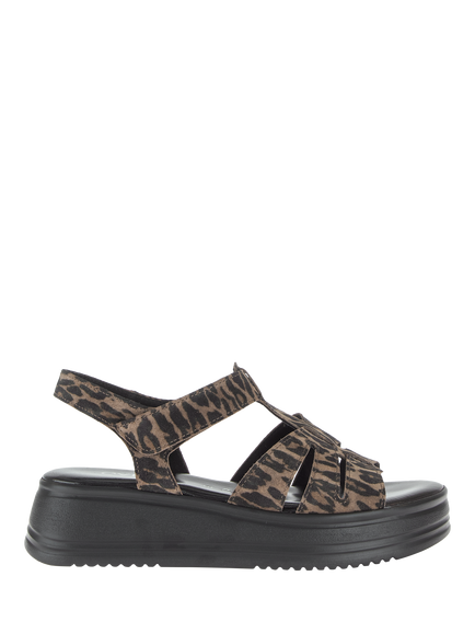 Gabor Abel Wide Fit Leopard Print Flatform Slingback Sandals, Black/Brown, Black/Brown