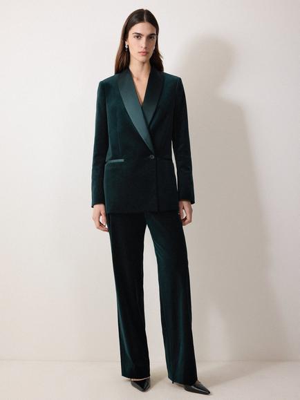 Jigsaw Velvet Satin Shawl Blazer, Green