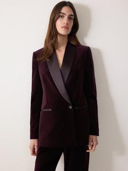 Jigsaw Velvet Satin Shawl Blazer, Dark Purple