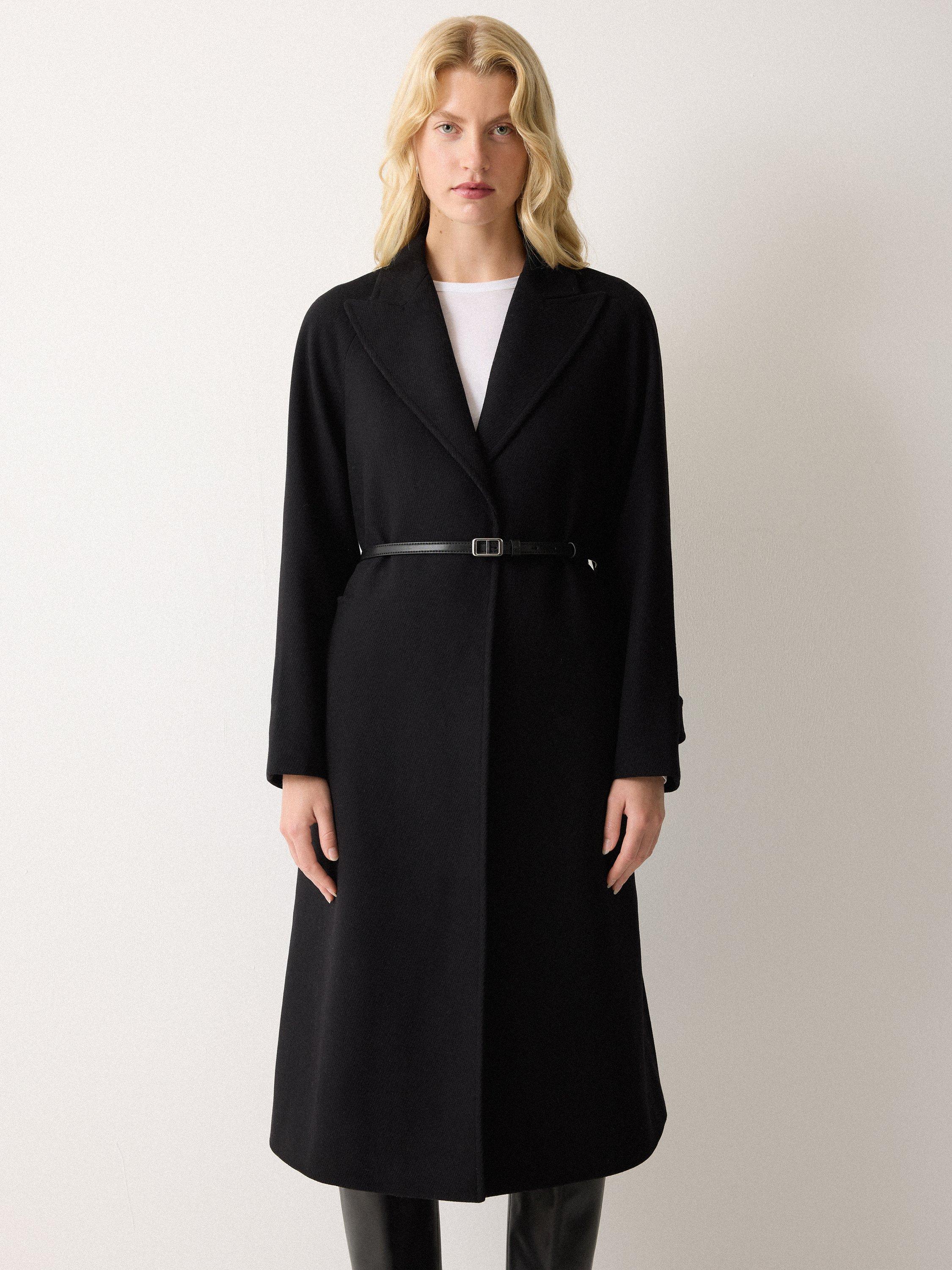 Product image 1 of 6, which shows Jigsaw Belted Raglan Wool Rich Coat, Black, 6
