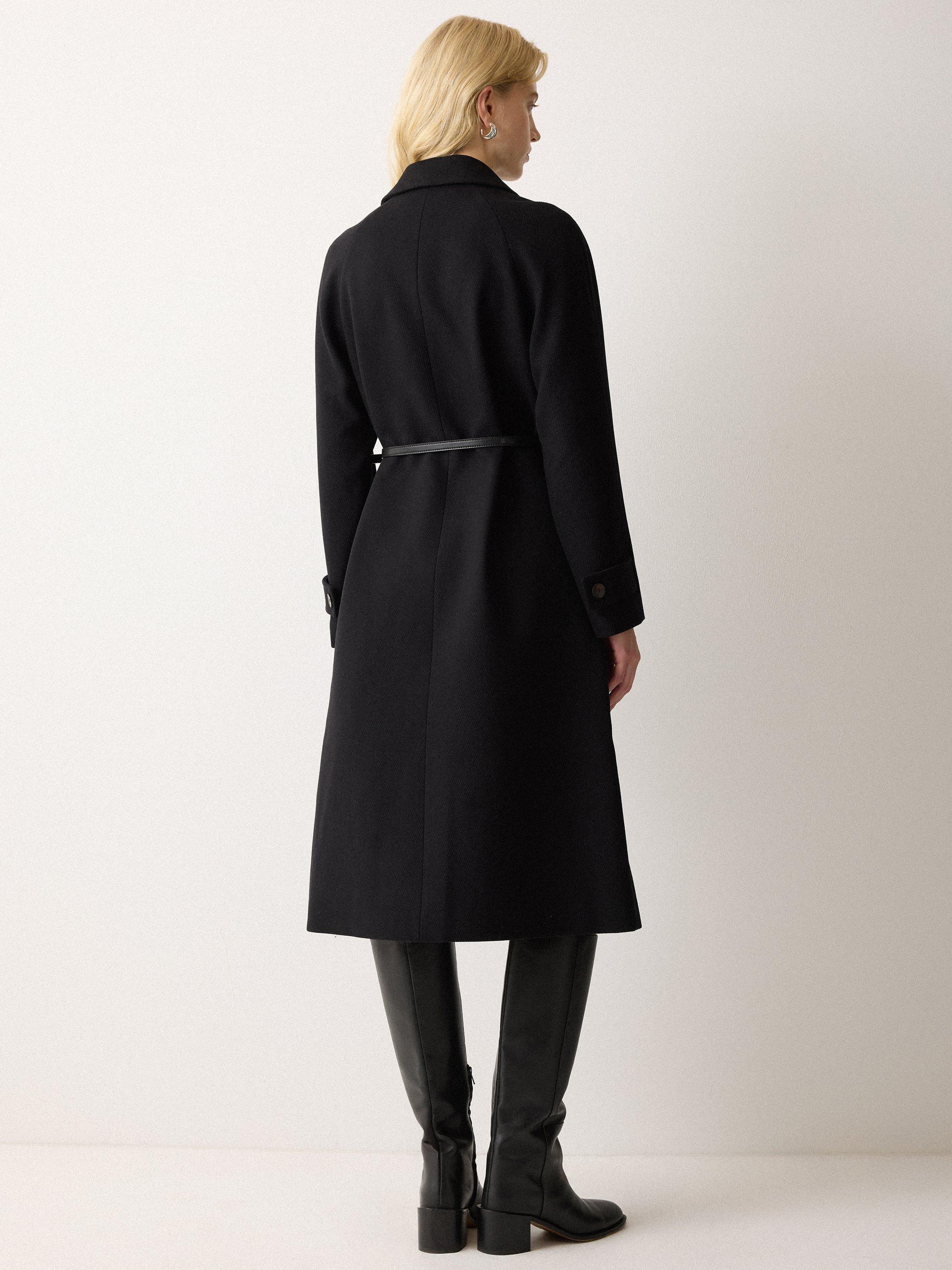 Product image 2 of 6, which shows Jigsaw Belted Raglan Wool Rich Coat, Black, 6