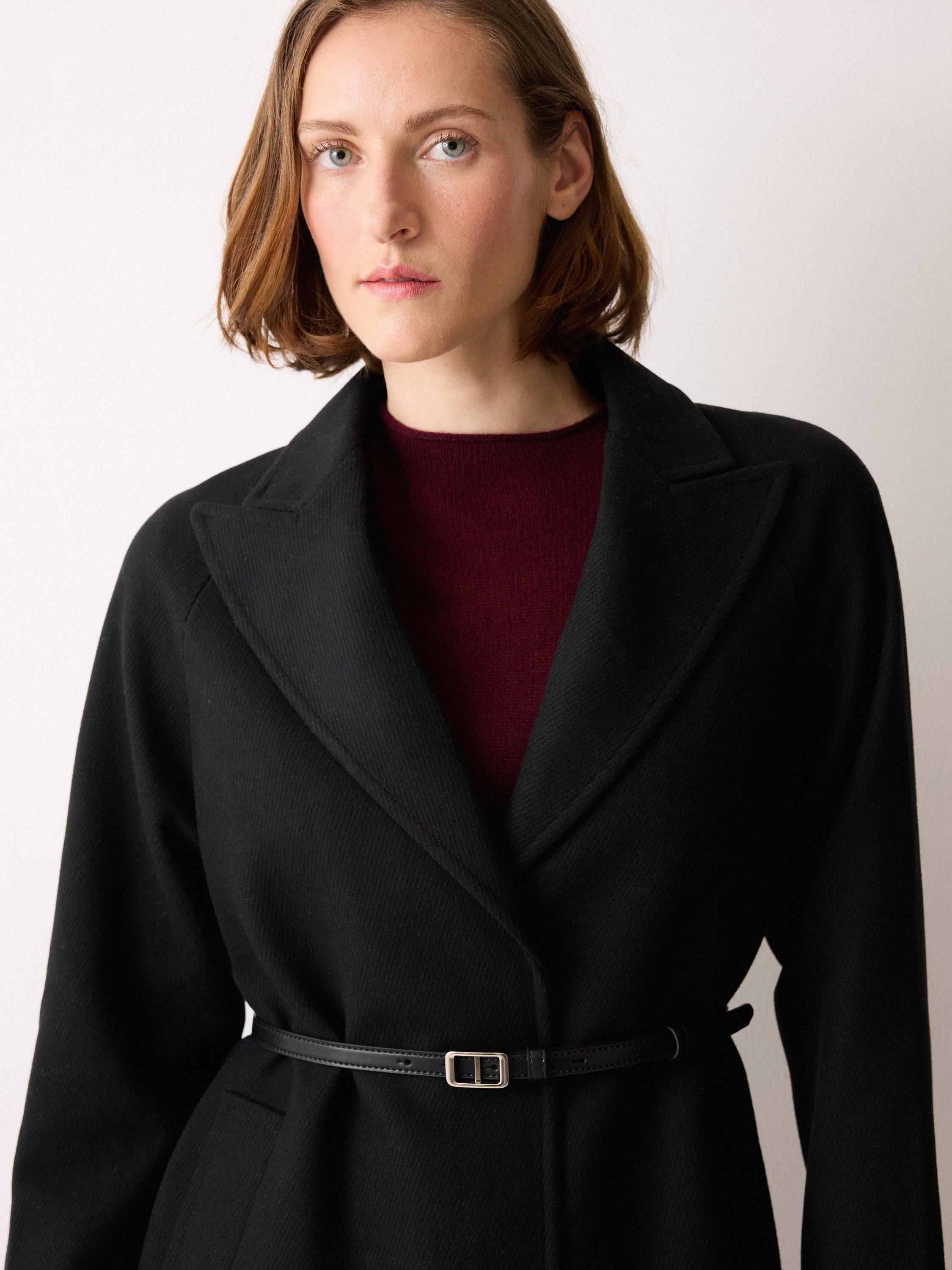 Product image 4 of 6, which shows Jigsaw Belted Raglan Wool Rich Coat, Black, 6
