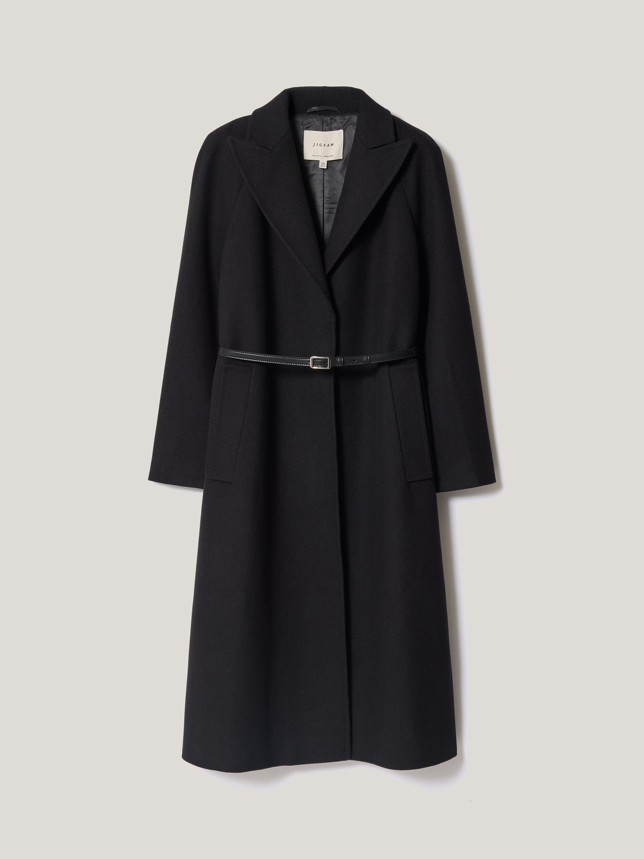 Product image 5 of 6, which shows Jigsaw Belted Raglan Wool Rich Coat, Black, 6