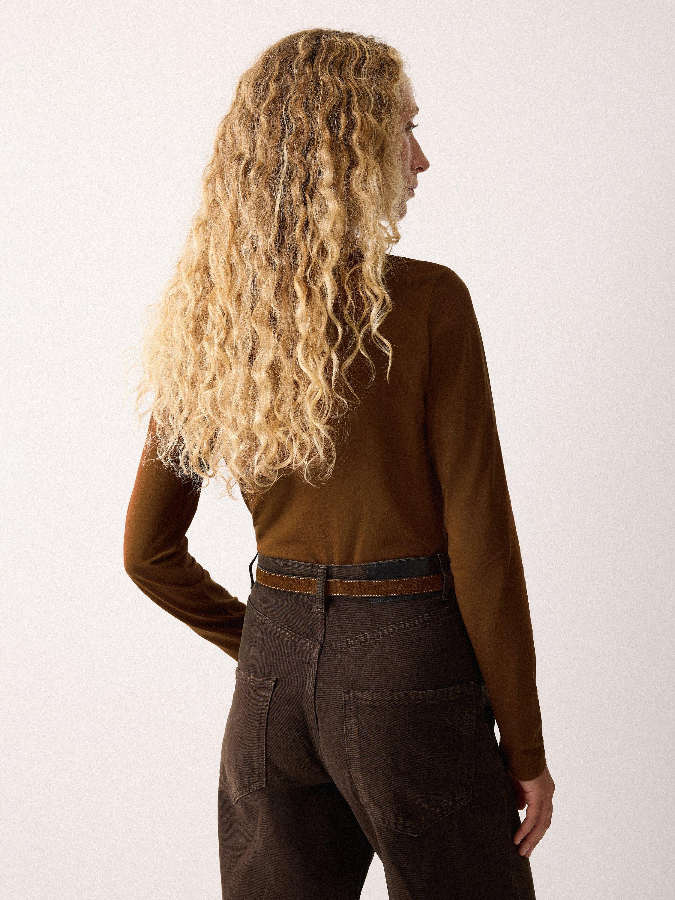 Product image 2 of 6, which shows Jigsaw Supima Cotton Long Sleeve Top, Brown, M