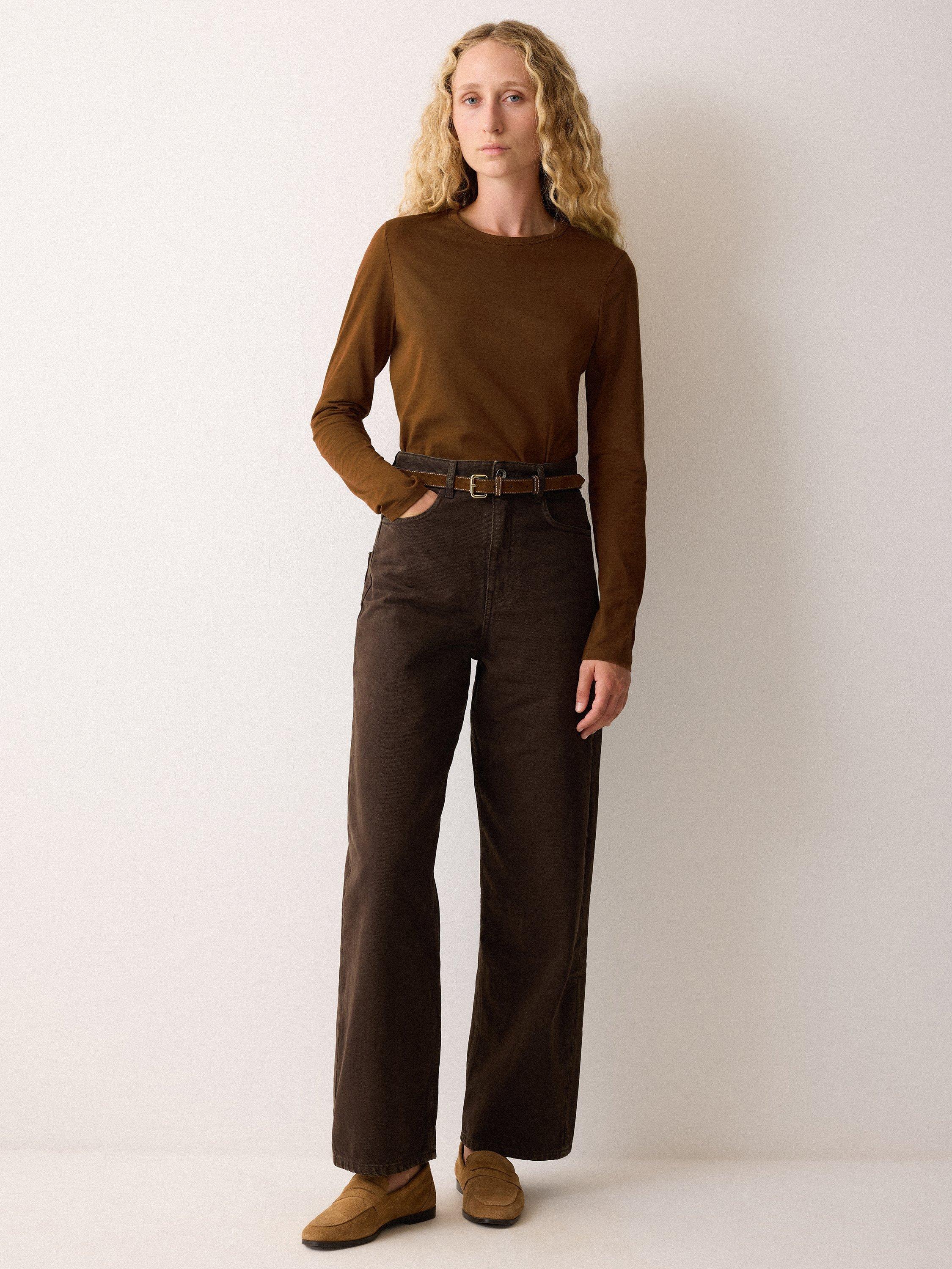 Product image 4 of 6, which shows Jigsaw Supima Cotton Long Sleeve Top, Brown, M