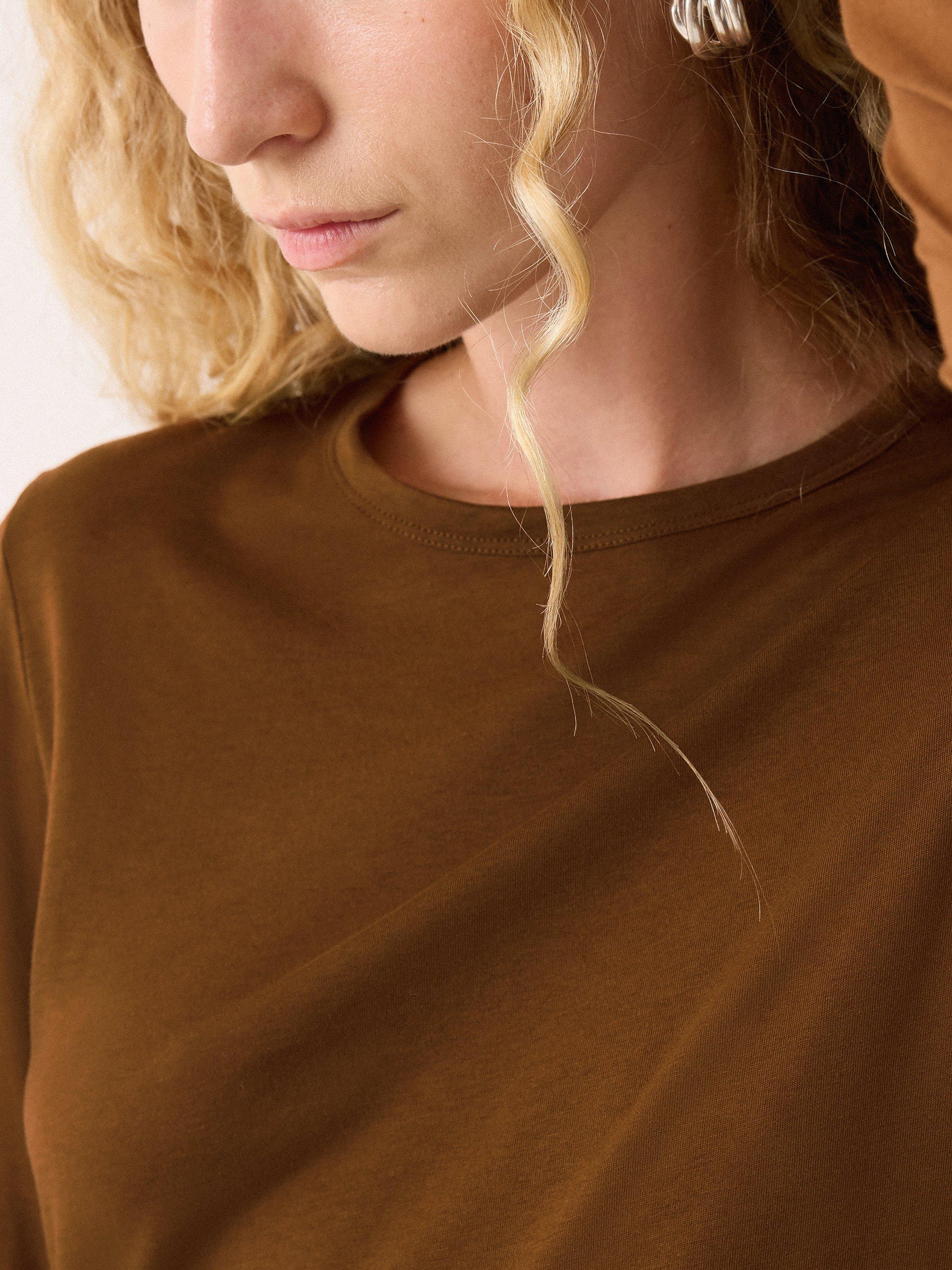 Product image 3 of 6, which shows Jigsaw Supima Cotton Long Sleeve Top, Brown, M