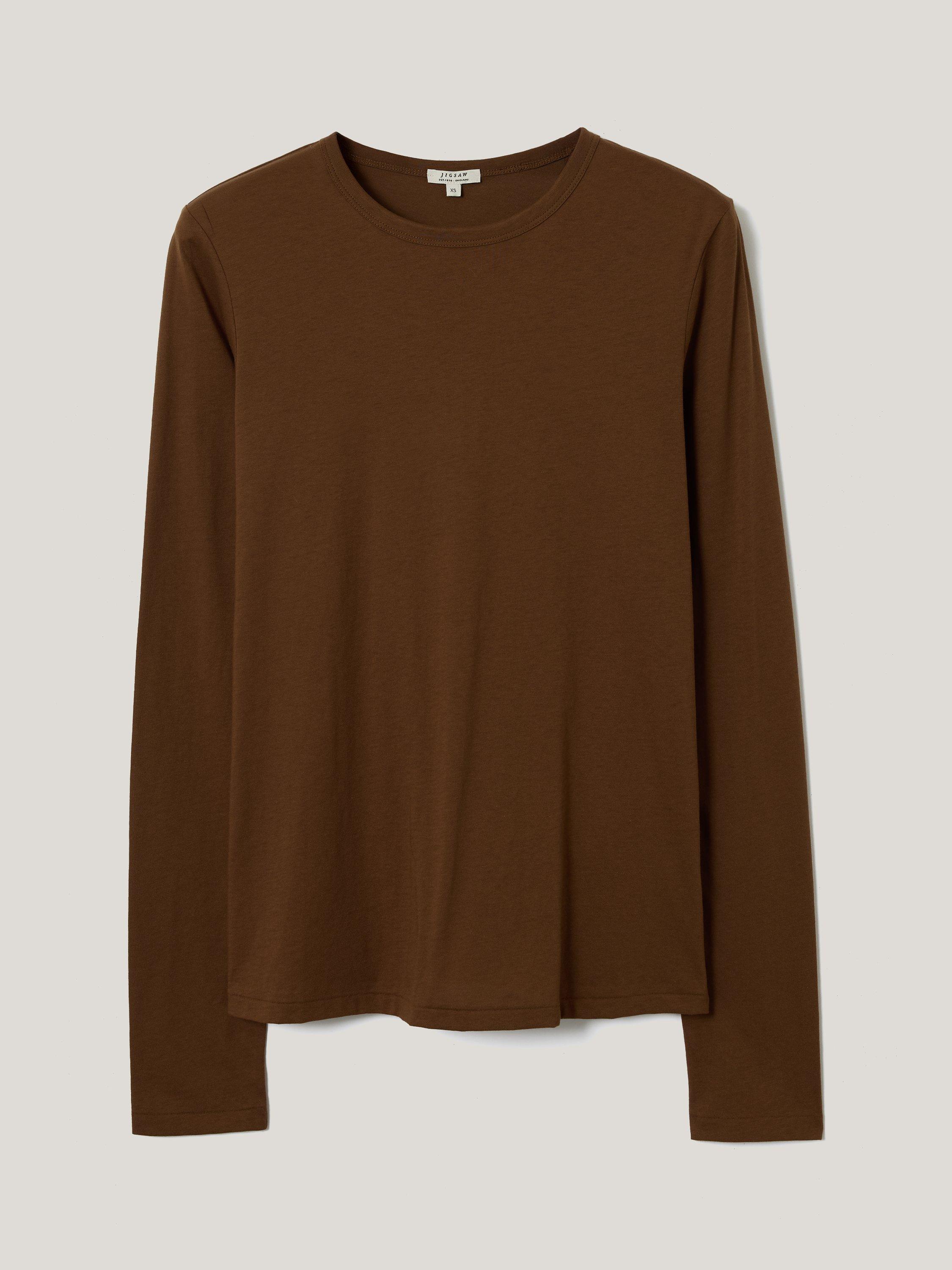 Product image 5 of 6, which shows Jigsaw Supima Cotton Long Sleeve Top, Brown, M