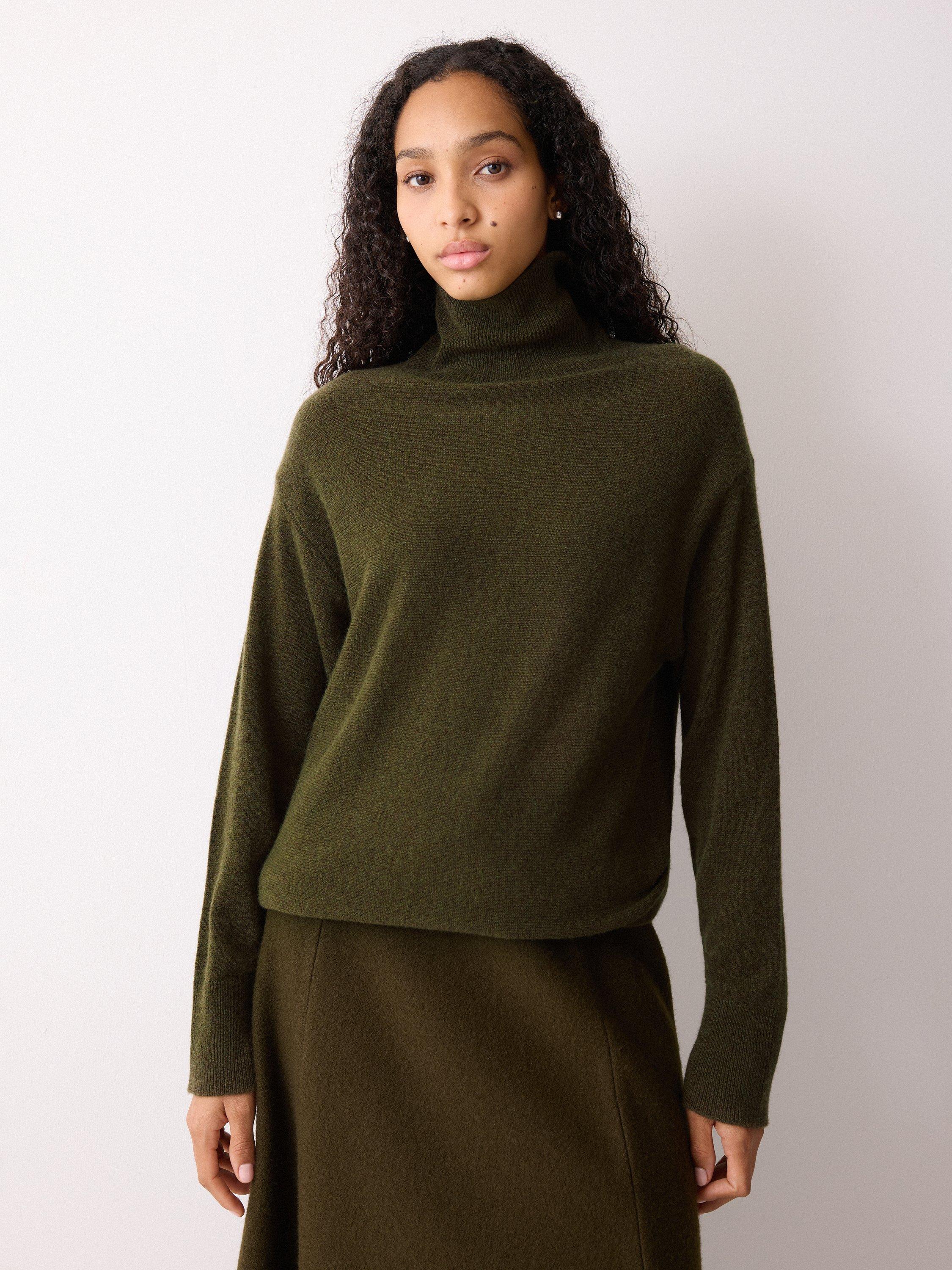 Product image 1 of 5, which shows Jigsaw Turtleneck Cocoon Wool Rich Jumper, Khaki, XS