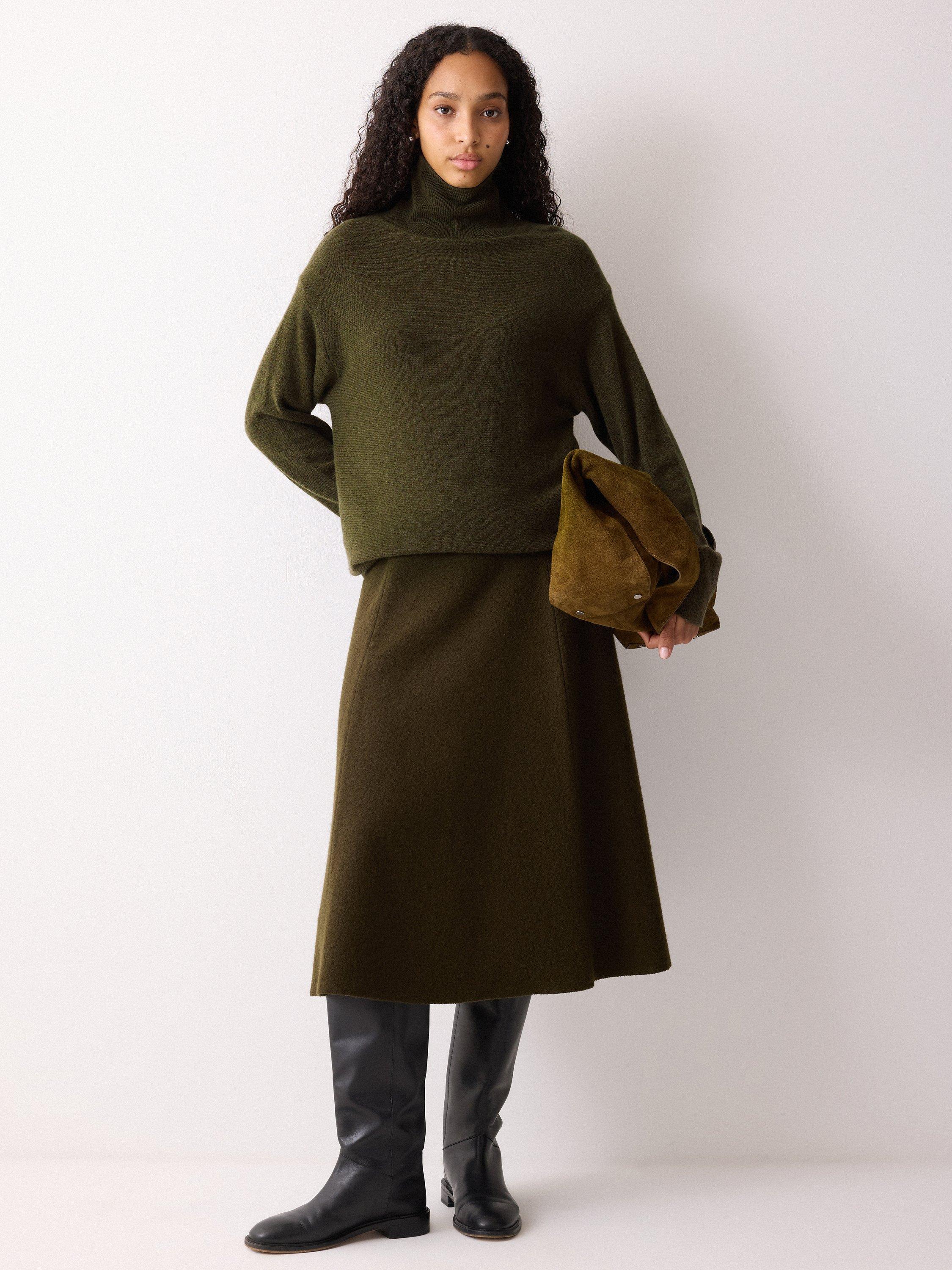Product image 3 of 5, which shows Jigsaw Turtleneck Cocoon Wool Rich Jumper, Khaki, XS
