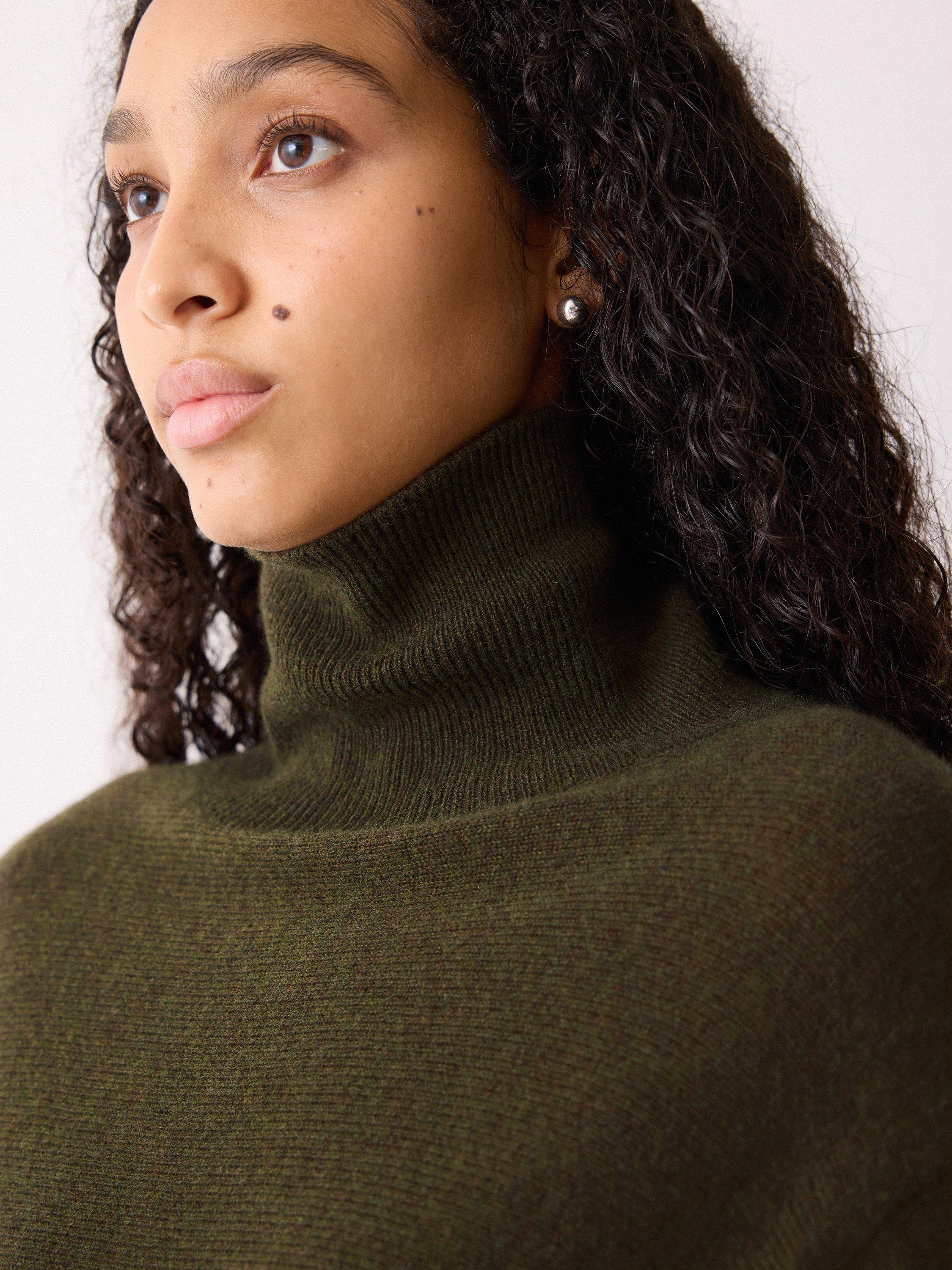 Product image 4 of 5, which shows Jigsaw Turtleneck Cocoon Wool Rich Jumper, Khaki, XS