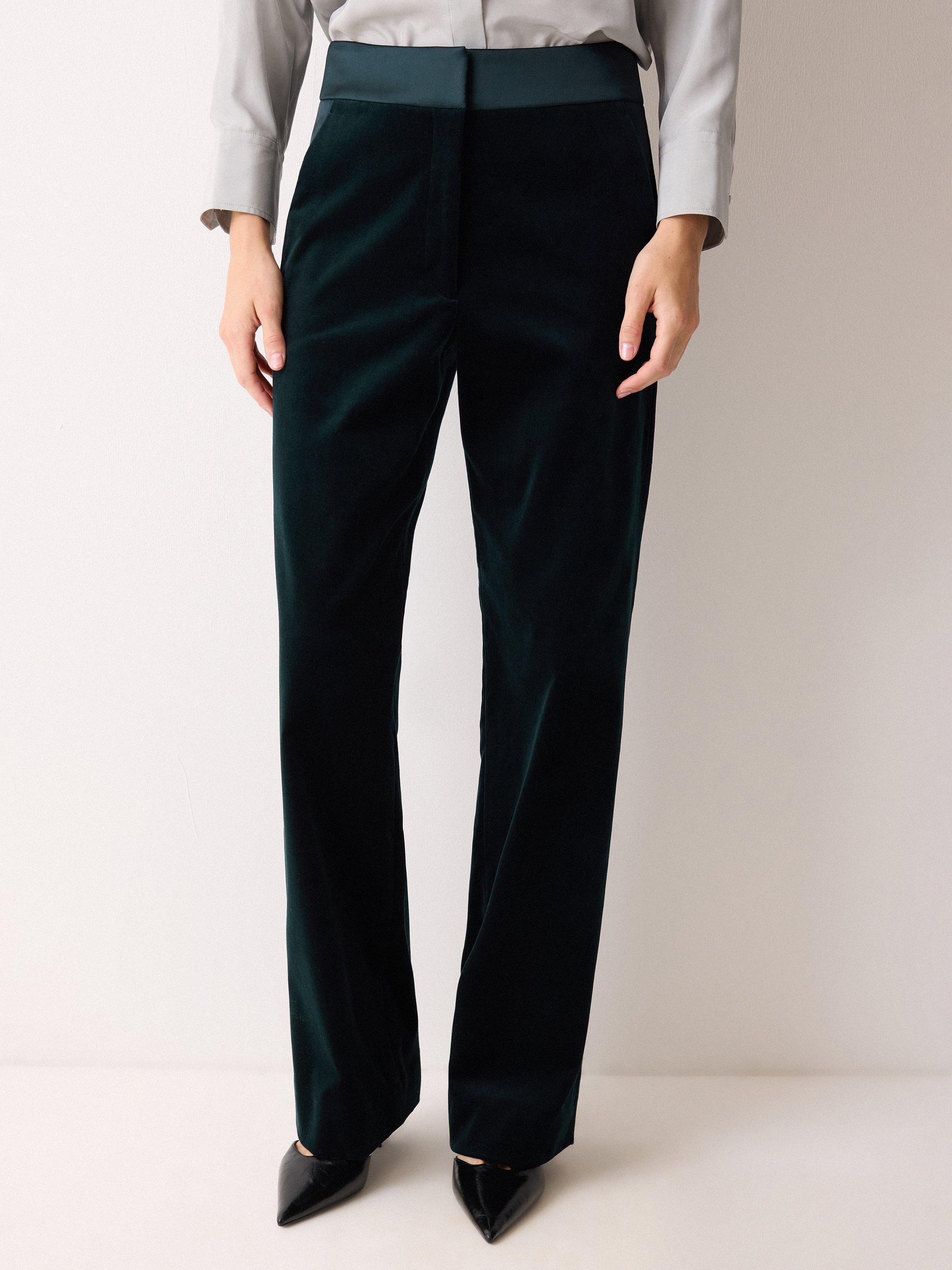 Product image 1 of 6, which shows Jigsaw Satin Stripe Velvet Trousers, Green, 6