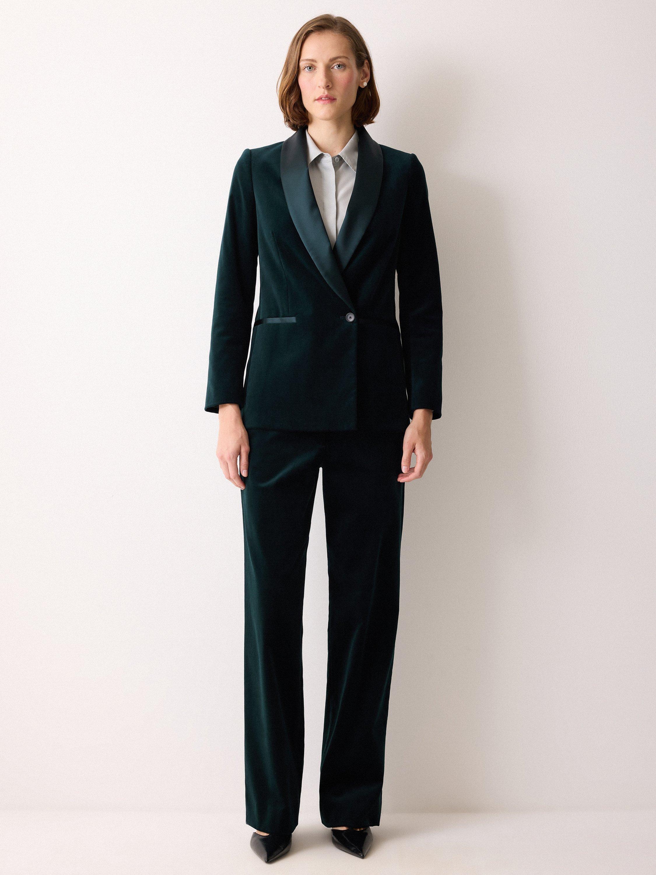 Product image 3 of 6, which shows Jigsaw Satin Stripe Velvet Trousers, Green, 6