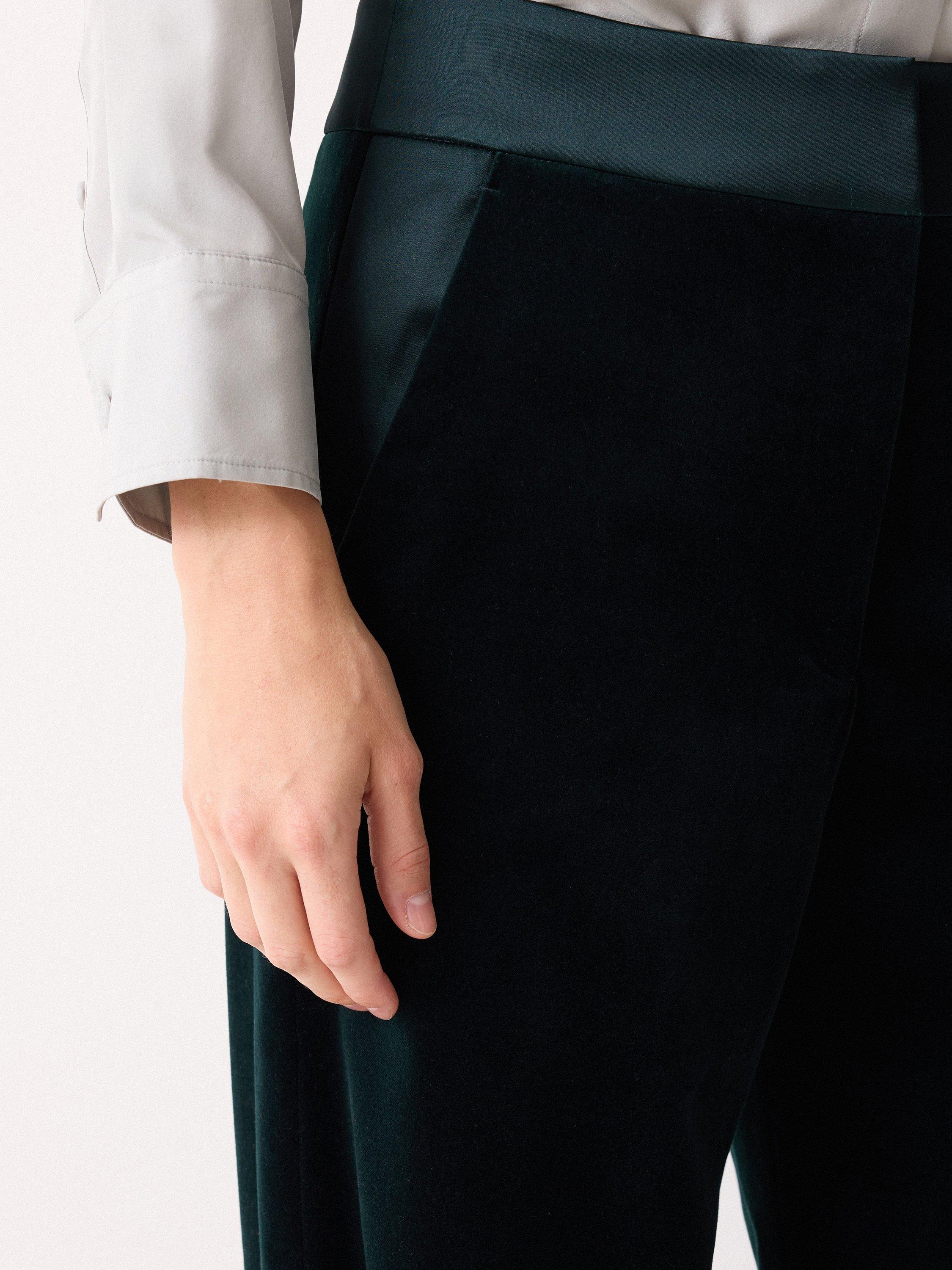 Product image 4 of 6, which shows Jigsaw Satin Stripe Velvet Trousers, Green, 6