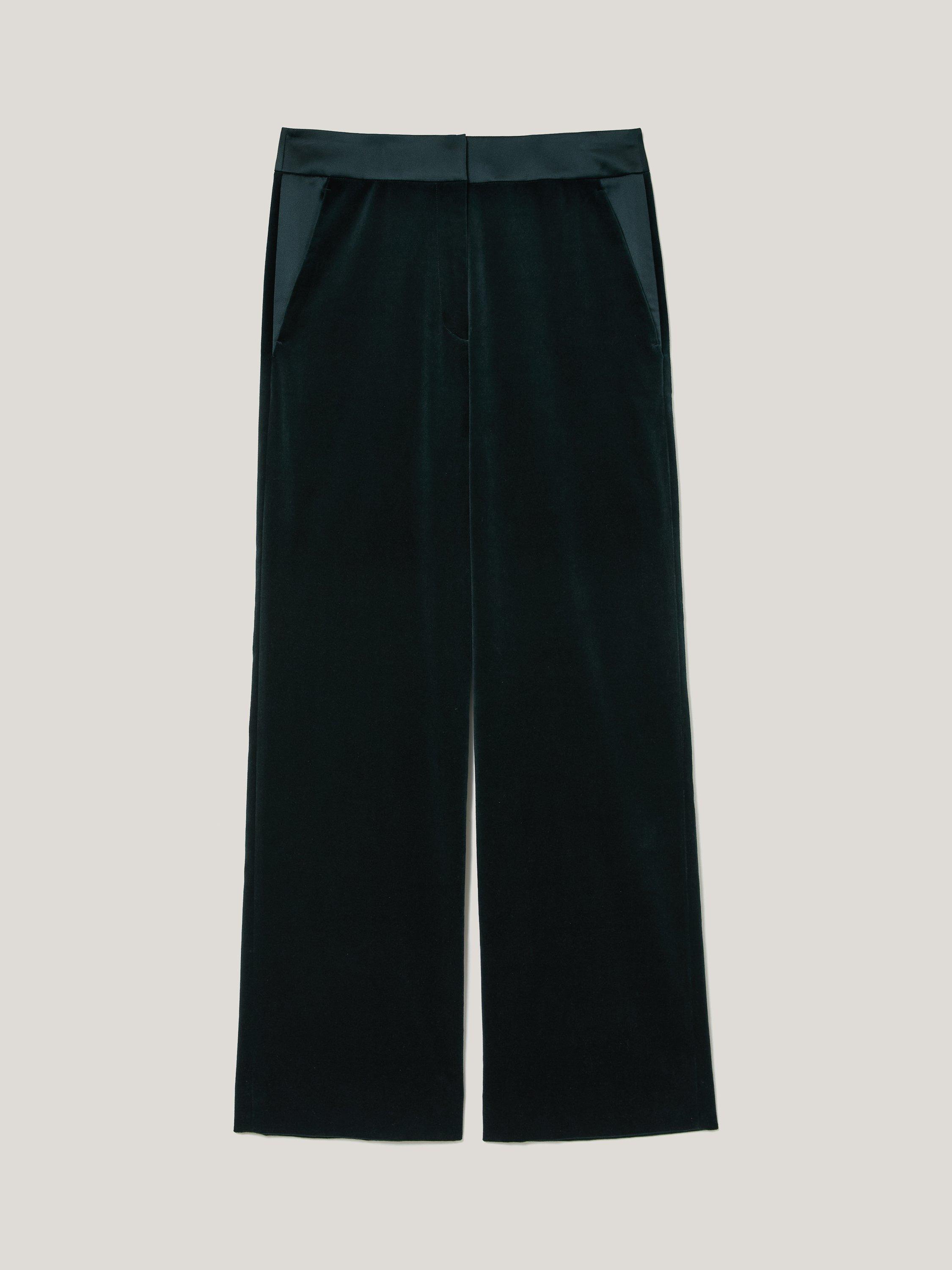 Product image 5 of 6, which shows Jigsaw Satin Stripe Velvet Trousers, Green, 6