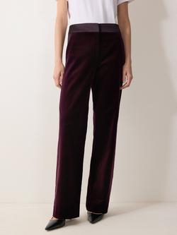 Jigsaw Satin Stripe Velvet Trousers, Purple