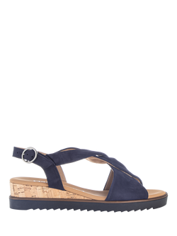 Gabor Rich Wide Fit Twist Suede Sandals, Navy, Navy