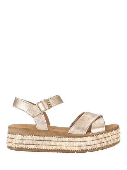 Gabor Wick Raffia and Leather Flatform Slingback Sandals, Champagne, Champagne