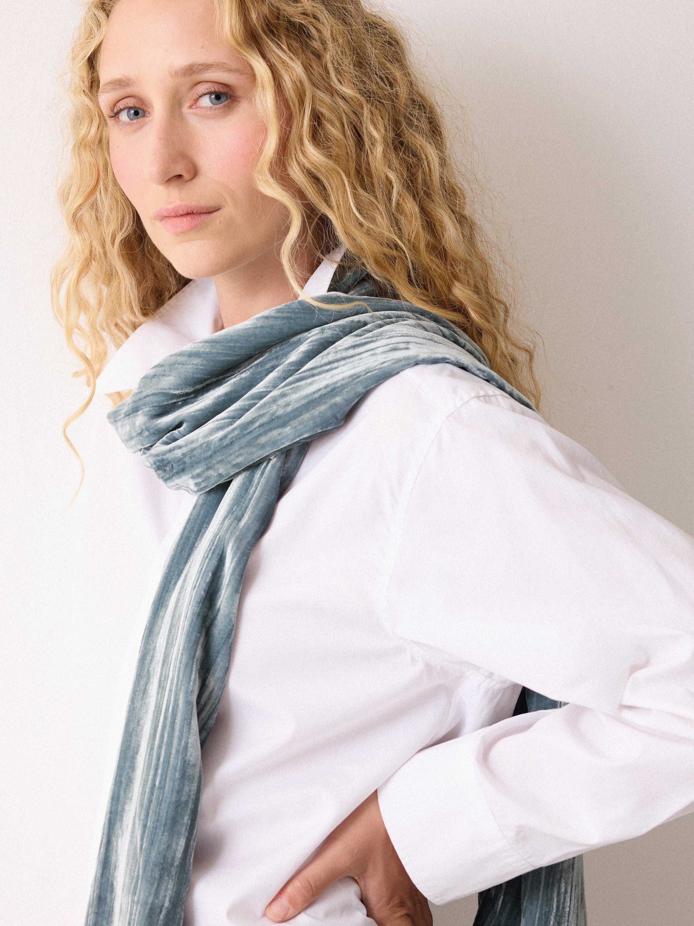 Product image 2 of 3, which shows Jigsaw Velvet Plisse Scarf, Blue, One Size