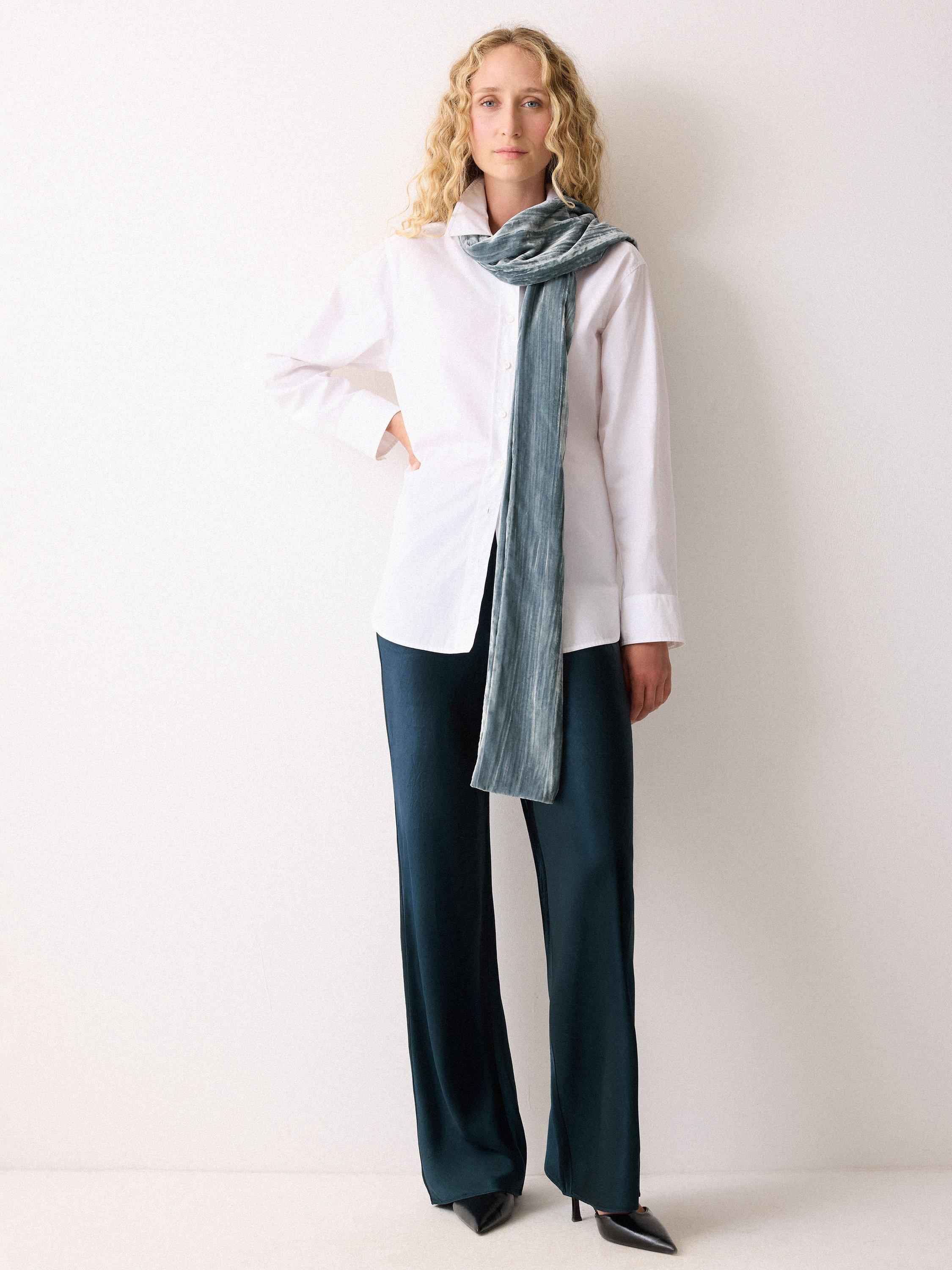 Product image 3 of 3, which shows Jigsaw Velvet Plisse Scarf, Blue, One Size