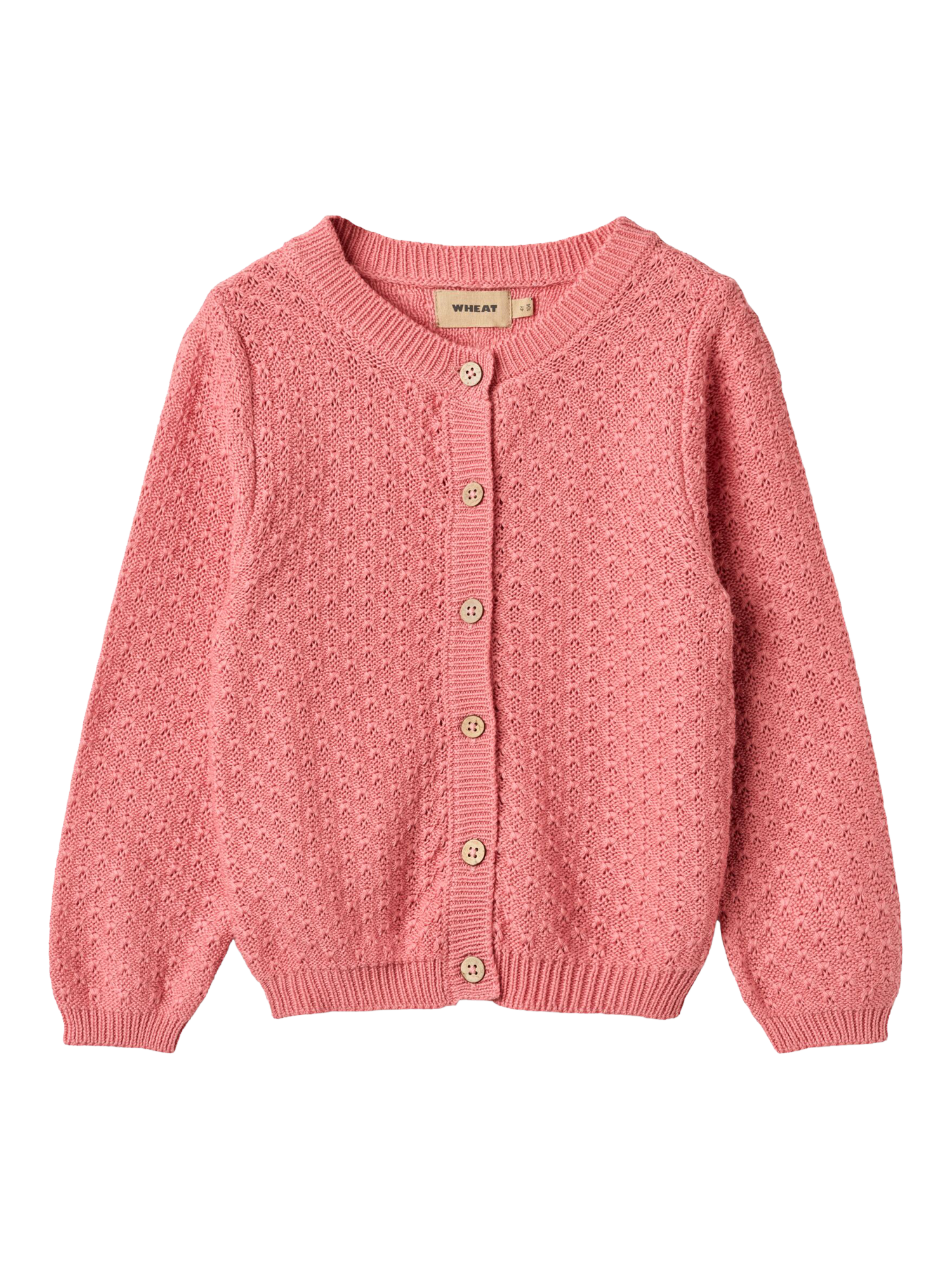 Product image 1 of 2, which shows WHEAT Kids' Magnella Structured Knit Cardigan, Soft Pink, 3 years