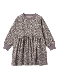 WHEAT Kids' Cotton Long Sleeved Dress, Purple Stone, Purple Stone