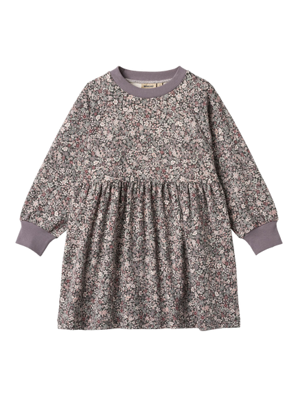 WHEAT Kids' Cotton Long Sleeved Dress, Purple Stone, Purple Stone
