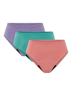 Modibodi Basic Mid-Rise Period Knickers, Moderate Absorbency, Pack of 3, Pink/Green/Purple, Pink/Green/Purple