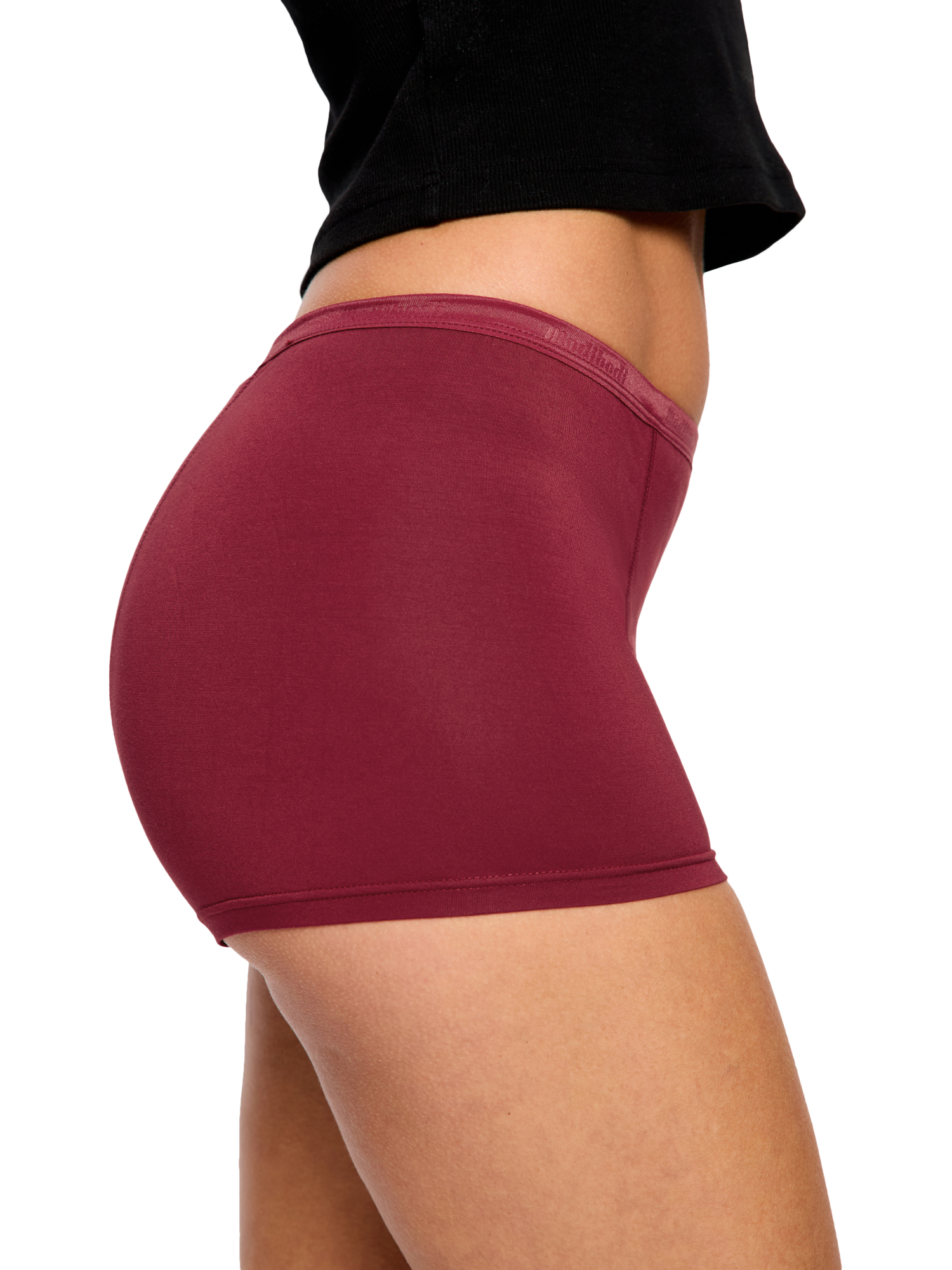 Product image 2 of 6, which shows Modibodi Classic Boyshort Period Knickers, Bud Red, XS