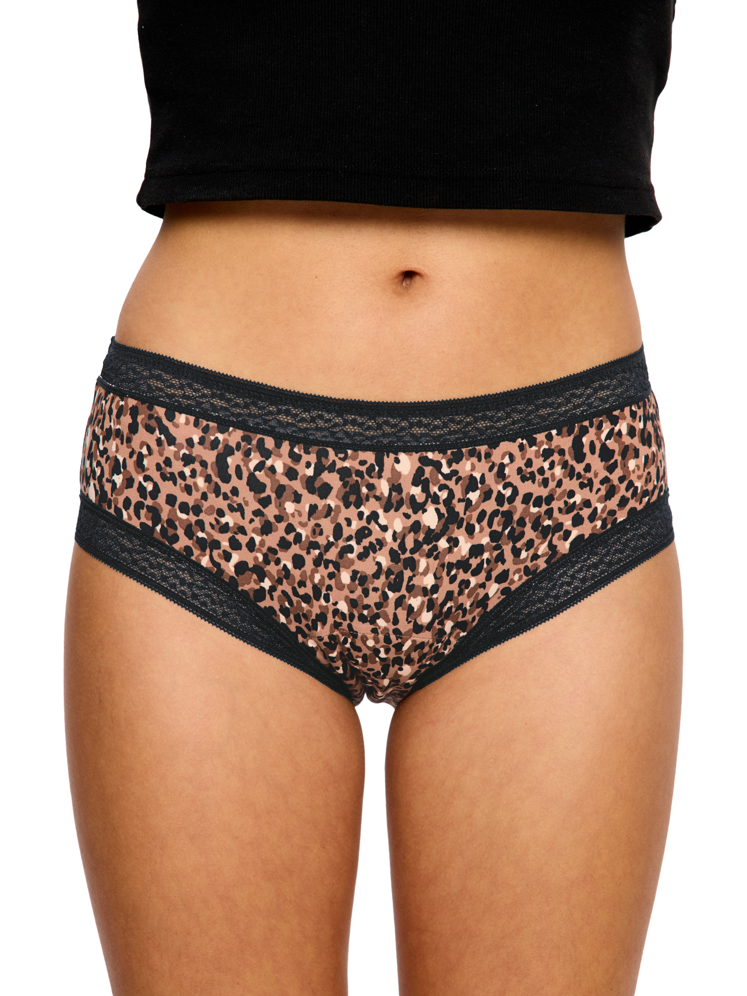 Product image 4 of 6, which shows Modibodi Sensual Boyleg Period Knickers, Light Absorbency, Brown/Multi, XS