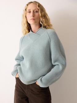 Jigsaw Fisherman Rib Pure Wool Jumper, Blue, Blue