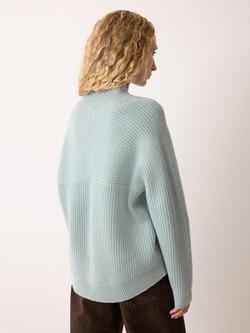 Jigsaw Fisherman Rib Pure Wool Jumper, Blue - view 2, Blue