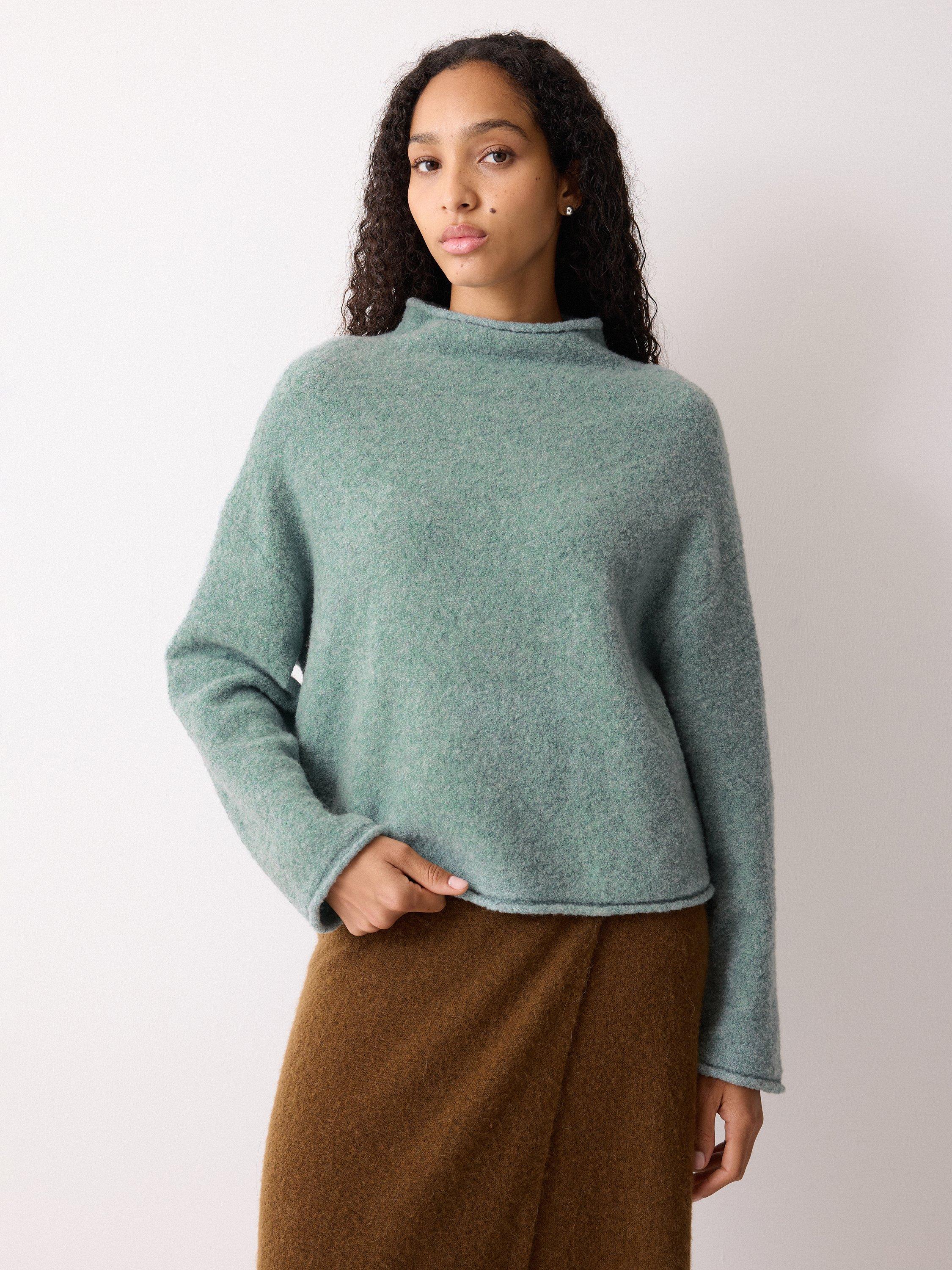 Product image 1 of 7, which shows Jigsaw Fleecy Wool Rich Cropped Jumper, Blue, XL