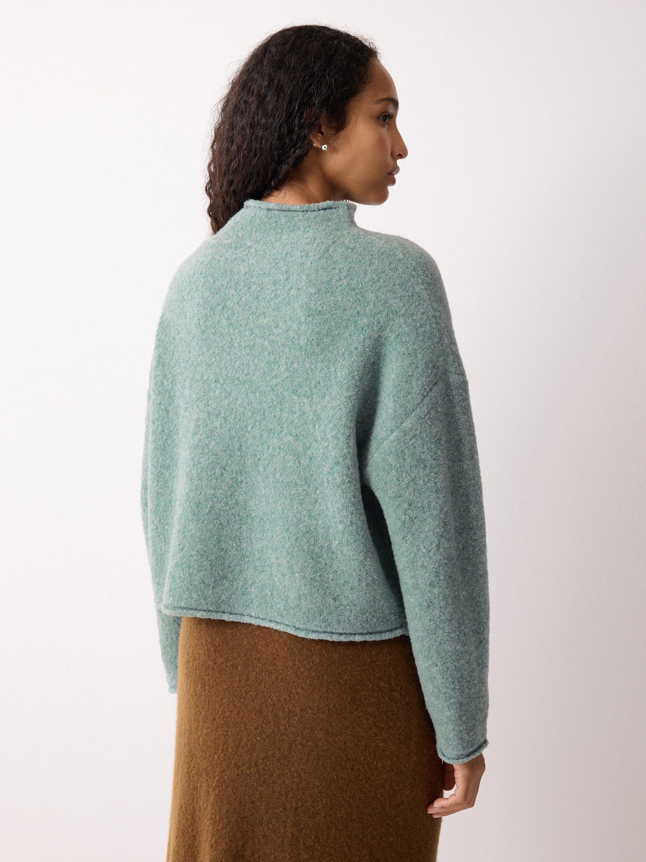 Product image 2 of 7, which shows Jigsaw Fleecy Wool Rich Cropped Jumper, Blue, XL