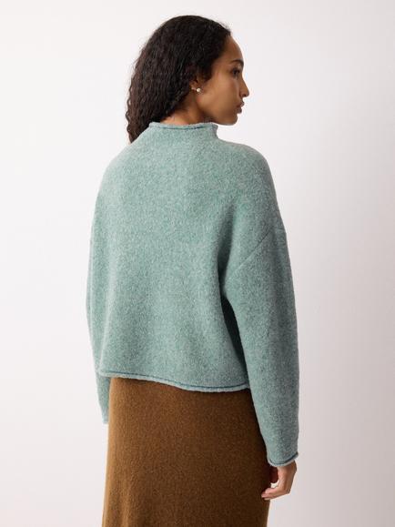 Jigsaw Fleecy Wool Rich Cropped Jumper, Blue - view 2, Blue