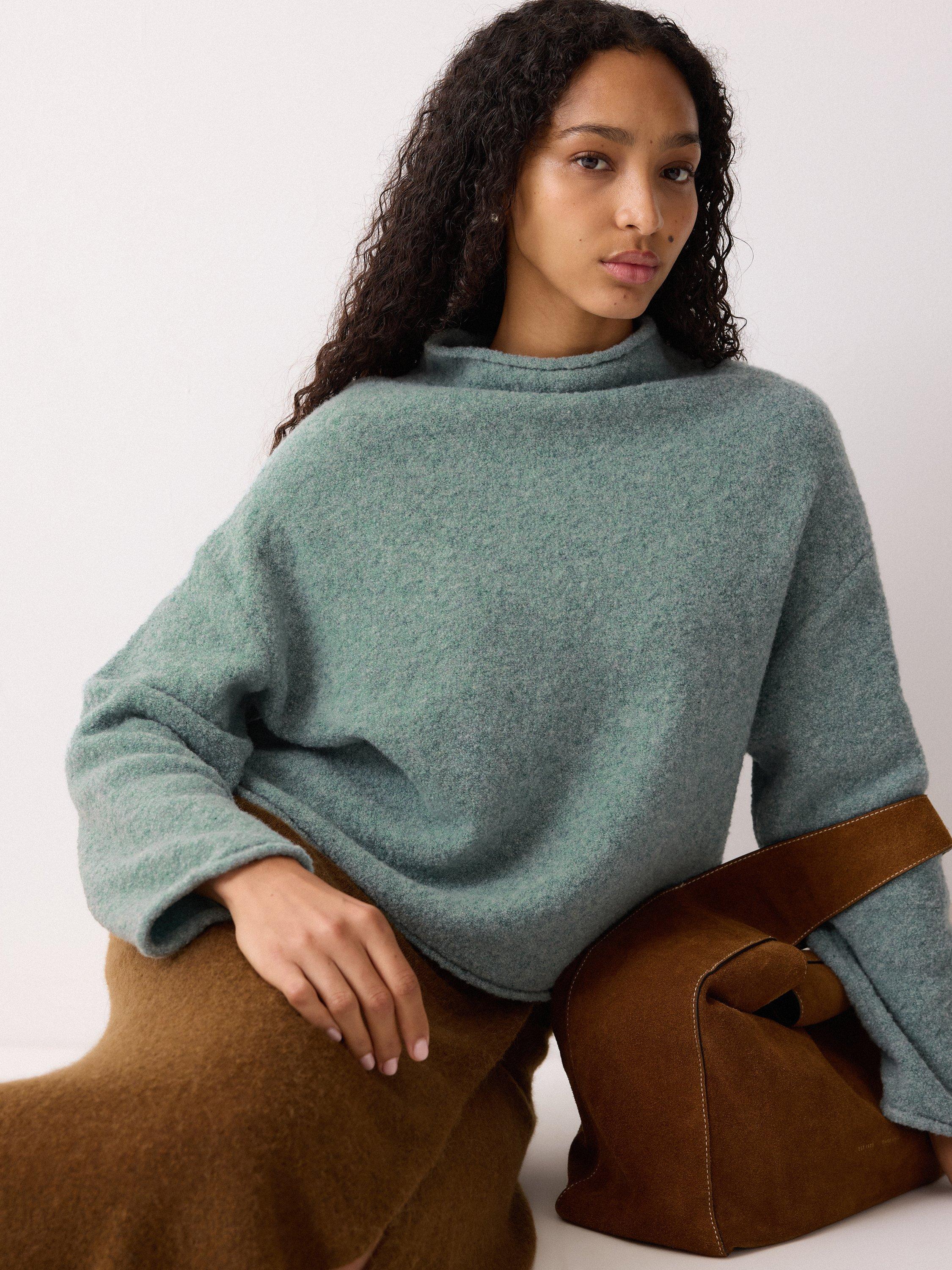 Product image 6 of 7, which shows Jigsaw Fleecy Wool Rich Cropped Jumper, Blue, XL