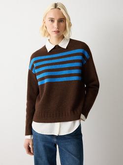 Jigsaw Stripe Pure Wool Jumper, Brown, Brown