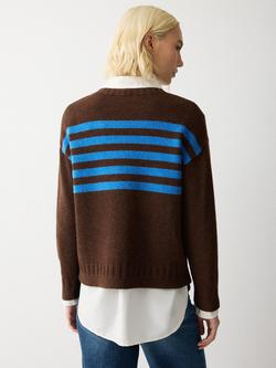 Jigsaw Stripe Pure Wool Jumper, Brown - view 2, Brown