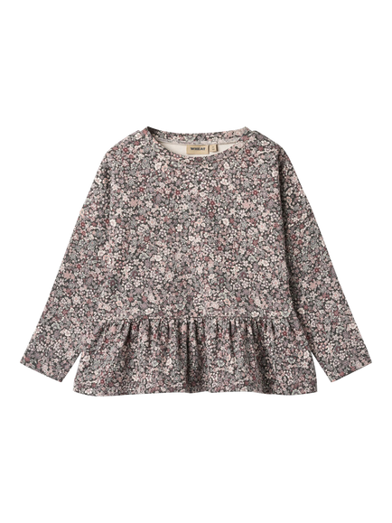 WHEAT Kids' Carolina Floral Print Peplum T-Shirt, Purple Stone, Purple Stone