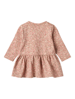 WHEAT Baby Cotton Long Sleeved Printed Dress, Rose Dust - view 2, Rose Dust