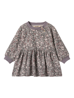 WHEAT Baby Cotton Long Sleeved Printed Dress, Purple Stone, Purple Stone